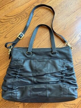 Cole Haan Black Leather Tote Handbag with Adjustable Strap